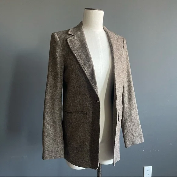Banana Republic Brown Tweed Wool Blend Blazer Jacket Tailored Size 0 - Picture 6 of 9